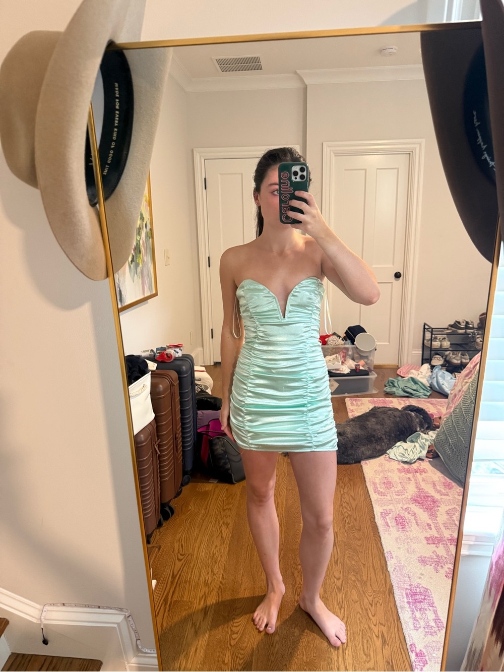 For Love & Lemons Mint Strapless Ruched Mini Dress - Picture 2 of 4